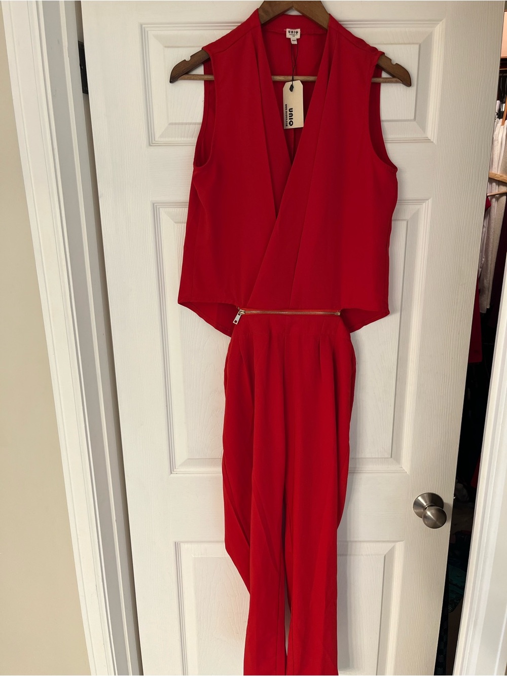 Open-Front Red Jumpsuit